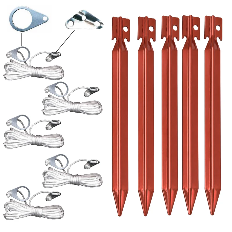 Hering 22 cm 5 Pack Spanleine 4m Set Alu Spanner Öse Heringe